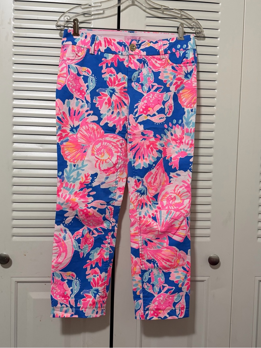 Lilly Pulitzer Sadie Stretch Crop Chino Pants in Blue and Pink Size 0